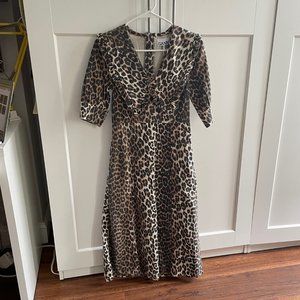 Ganni Leopard Denim Mini Dress Brown XS 32 NWT